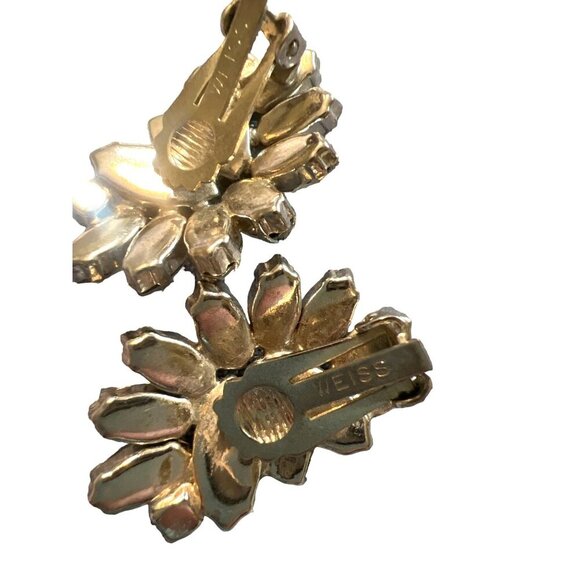 Weiss Vintage Rhinestone Clip-on Earrings Prong Settings Rhodium Plate Cool Girl - Picture 2 of 9